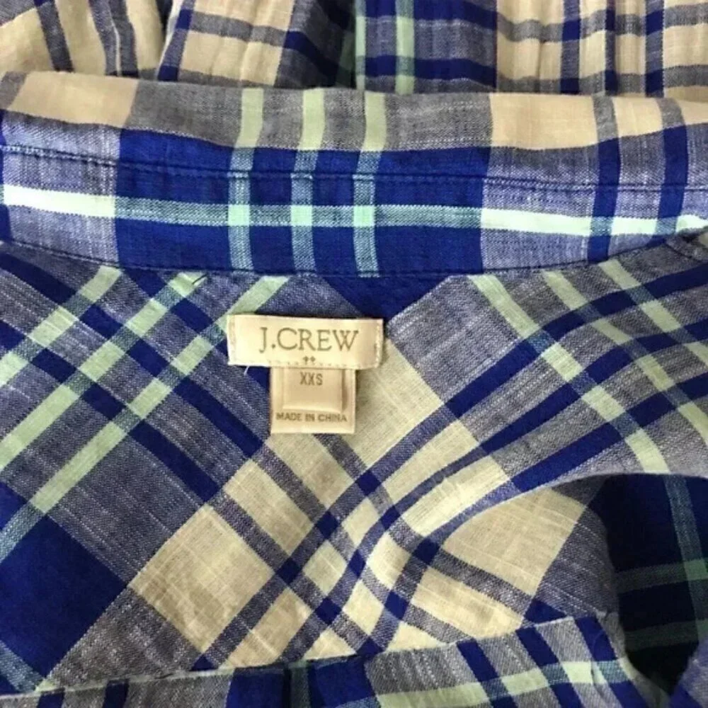 J.Crew Blue Plaid Popover Shirt XXS